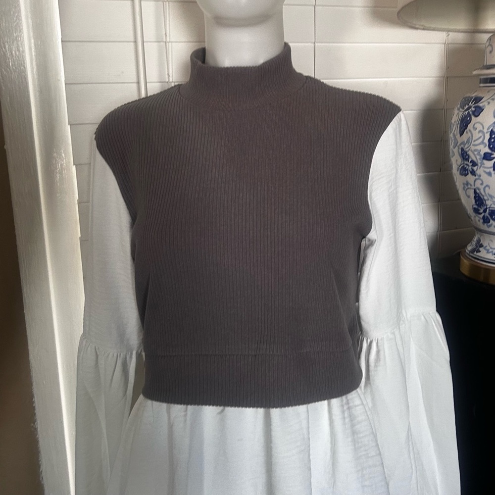 Patrizia Luca Milano Top lagenlook long bell sleeves Grey white size medium - Picture 6 of 15